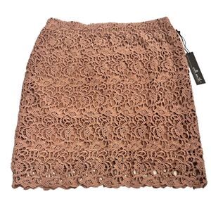 NWOT Willi Smith Brown/Taupe Cotton Crocheted Lace Skirt - Size Medium